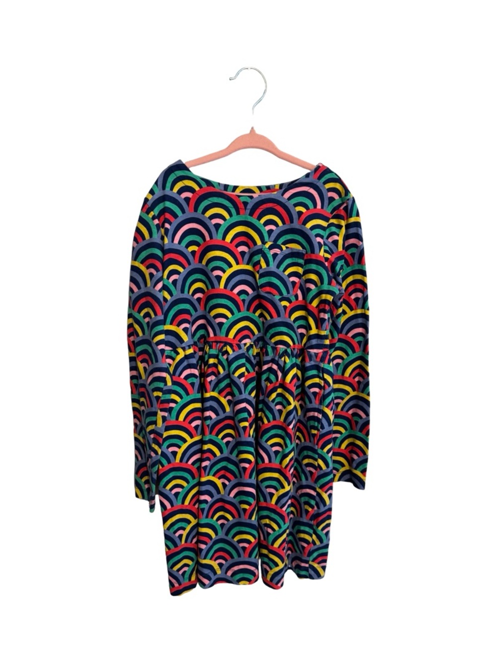Mini Boden Girls Rainbow Long Sleeve Cotton Dress Size 9-10 Multi Color  Pocket